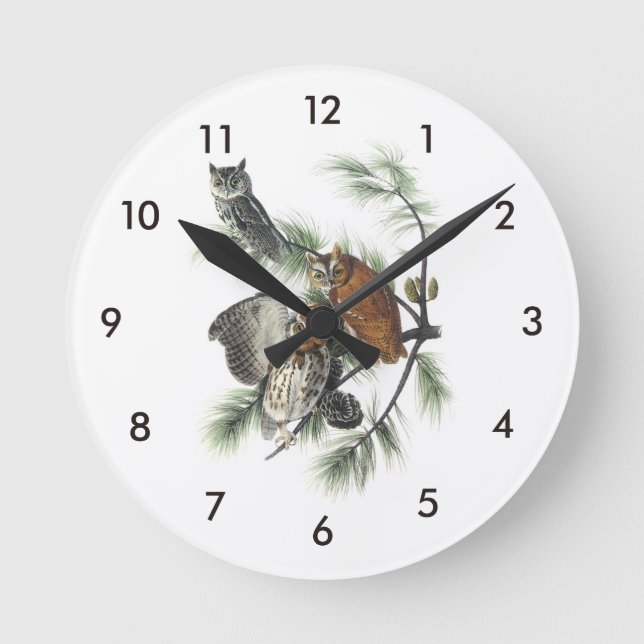 Horloge Ronde Chouette à cris de l'Est par Audubon (Recto)