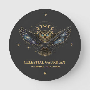 Horloge Ronde Chouette céleste Gardien cosmique