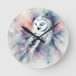 Horloge Ronde Chouette enchaînée en aquarelle