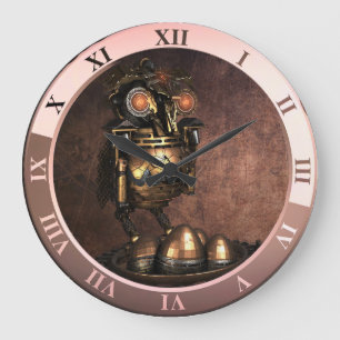 Horloge Ronde Chouette et oeufs à vapeur industrielle Grande ho