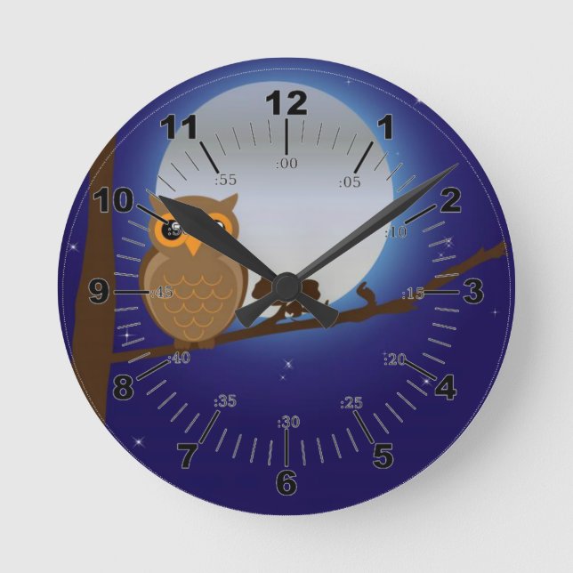 Horloge Ronde Chouette mignonne au clair de lune (Recto)