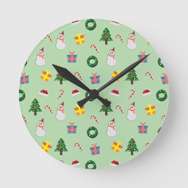 Horloge Ronde Christmas Gift – Cute Holiday Pattern with Snowman (Recto)