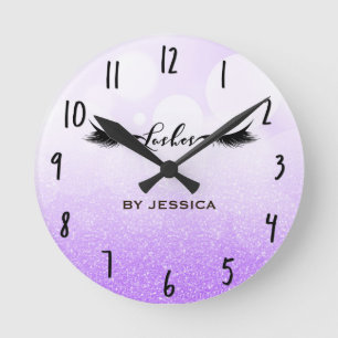 Horloge Ronde Cils Postiches Violet & Noir Glam Personnalisés