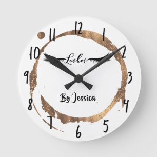 Horloge Ronde Cils Salon Moderne Paillettes Bronze Teinture Doré