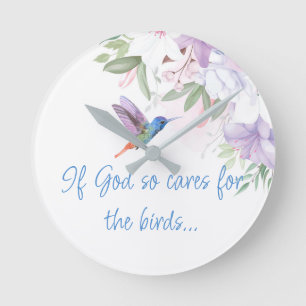 Horloge Ronde Citation Inspirée de la Bible Fleurs Colibri Ois