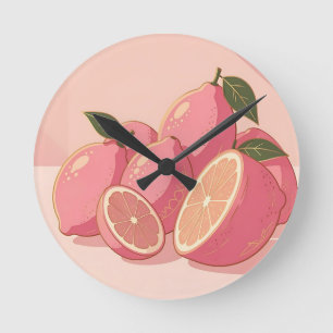 Horloge Ronde Citron Rose Moderne Féminin