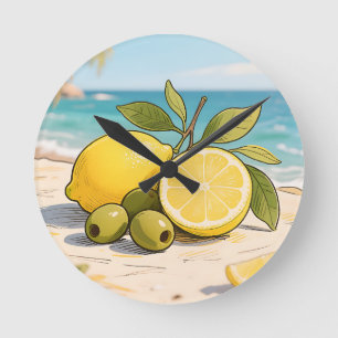 Horloge Ronde Citron Soleil Olive Fraîcheur Côtière