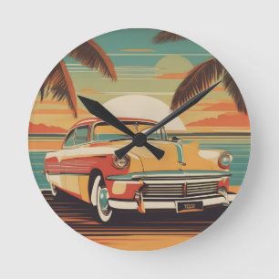 Horloge Ronde Classic rétro poster de voiture vintage