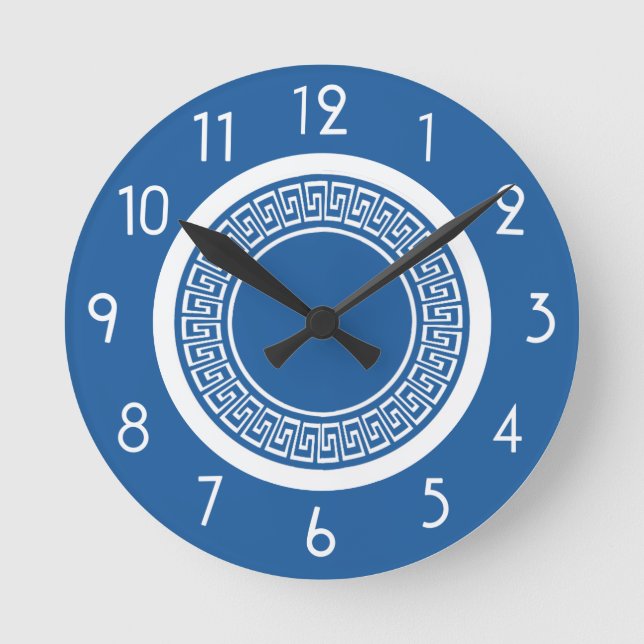 Horloge Ronde Clé grecque bleue et blanche (Recto)