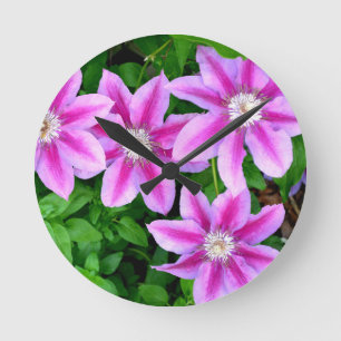 Horloge Ronde Clematis rose et Oregano sauvage