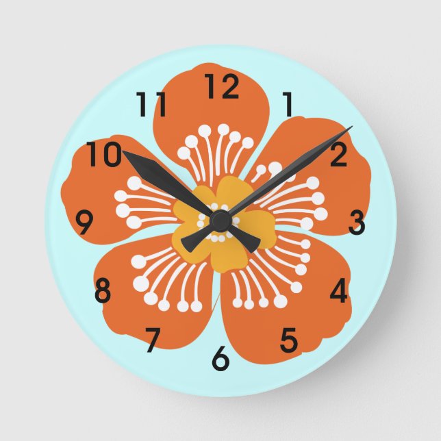 Horloge Ronde Clic de mur de fleurs tropicales orange (Recto)