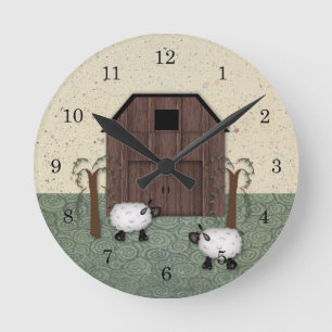 Horloge Ronde Clock Barn Sheep