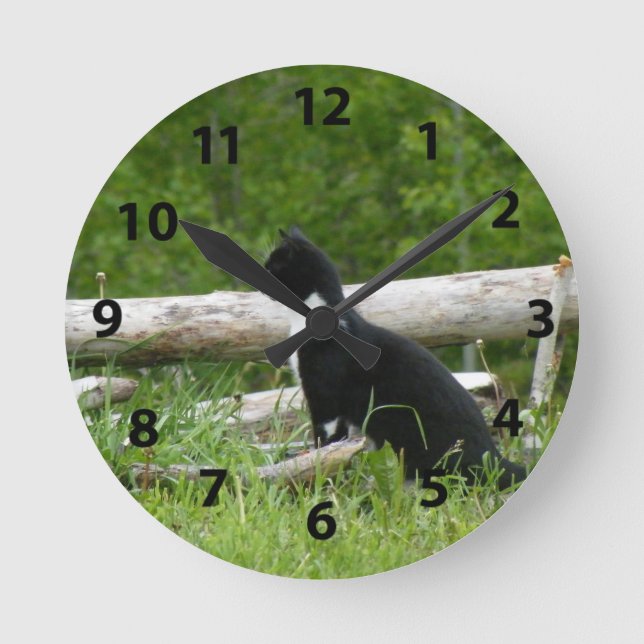 Horloge Ronde Clock Black and White Cat (Recto)