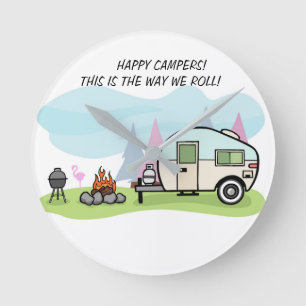 HORLOGE RONDE CLOCK CAMPERS CAMPGROUND DECORATION