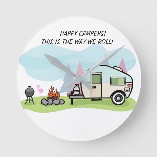 HORLOGE RONDE CLOCK CAMPERS CAMPGROUND DECORATION (Recto)