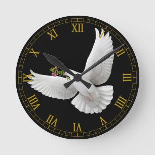 Horloge Ronde Clock de Flying White Peace Dove