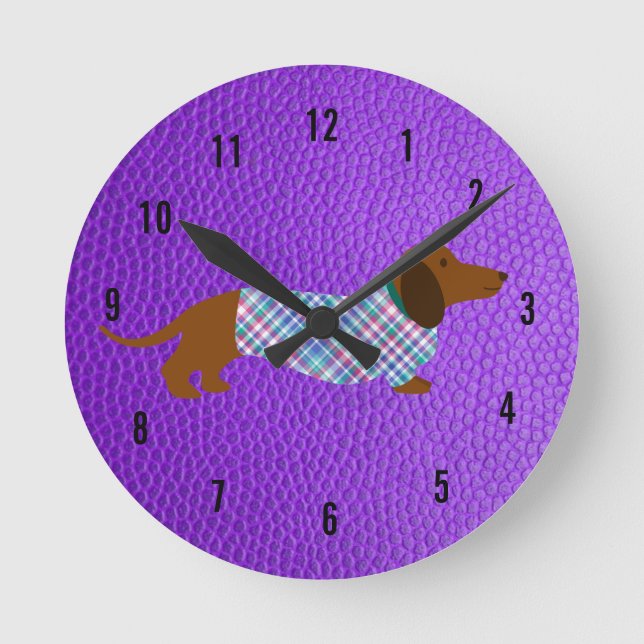 Horloge Ronde Clock Purple Dachshund (Recto)