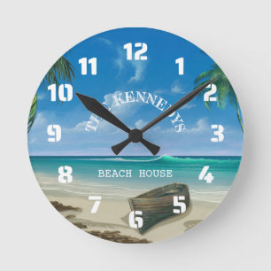 Horloge Ronde Coastal Tropical Beach Nom de famille
