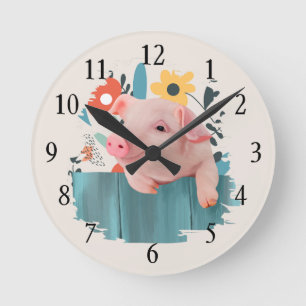 Horloge Ronde Cochon de bébé convivial   Bébés mignons animaux