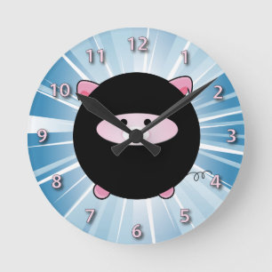 Horloge Ronde Cochon de Ninja en bleu