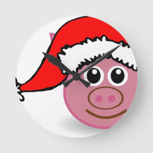 Horloge Ronde cochon de noël
