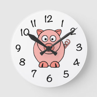 Horloge Ronde Cochon rose