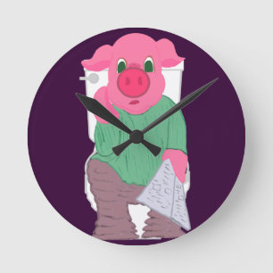 Horloge Ronde Cochon sur l'horloge des toilettes