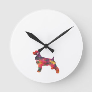Horloge Ronde Cocker Spaniel Dog Geometric Pattern Silhouette