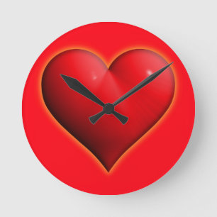 Horloge Ronde Cœur 3D Rouge Lumineux