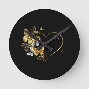 Horloge Ronde Coeur aux papillons d'or