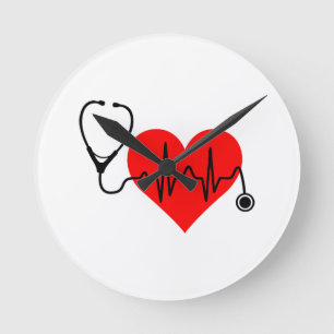 Horloge Ronde Coeur de battement de coeur de stéthoscope