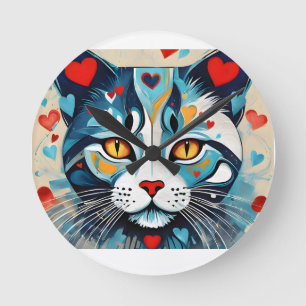 Horloge Ronde Coeur de chat