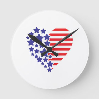 Horloge Ronde Cœur de drapeau américain patriotique
