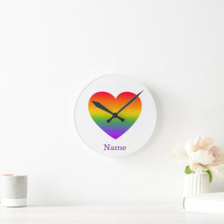 Horloge Ronde Cœur de ligne de arc-en-ciel minimaliste - Art col