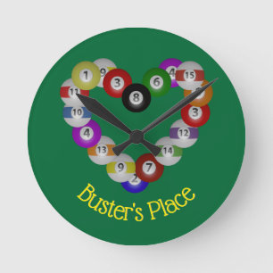 Horloge Ronde Coeur de tireur de piscine de boules de billard