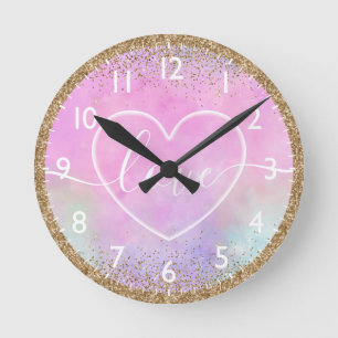 Horloge Ronde Cœur doux sur ombre dégradé pastel Amour