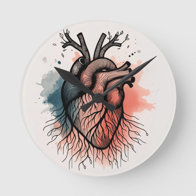 Horloge Ronde Coeur enraciné - Temps minimal avec signification (Recto)