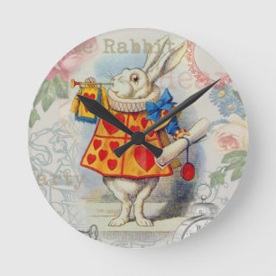 Horloge Ronde Cœurs de Lapin Blanc Alice Classique
