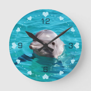 Horloge Ronde Coeurs d'eau bleu de dauphin