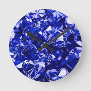 Horloge Ronde Coeurs Diamants en cristal bleu