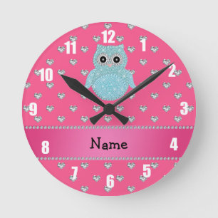 Horloge Ronde Coeurs roses bling personnalisés de diamants de