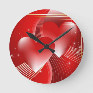 Horloge Ronde Coeurs rouges