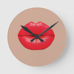Horloge Ronde Coffee Lips baiser pop art