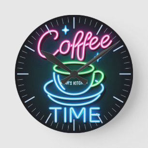 Horloge Ronde ☕ Coffeecore Clock Coffee Mèmes Neon Look