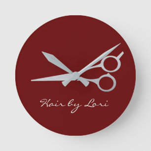 Horloge Ronde Coiffeur ciseaux argent personnalisés