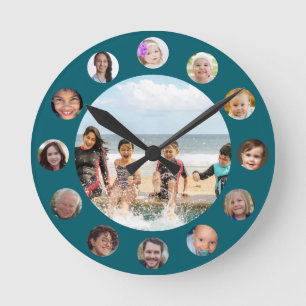 Horloge Ronde Collage de 13 photos de famille rond