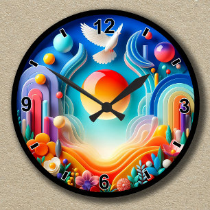 Horloge Ronde Colombe Abstraite de Lever de Soleil Paisible Pers
