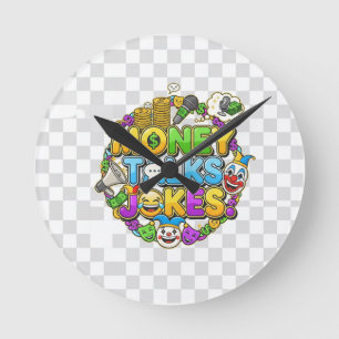 Horloge Ronde Comédie et blagues argent parlant Cartoon vibrant 