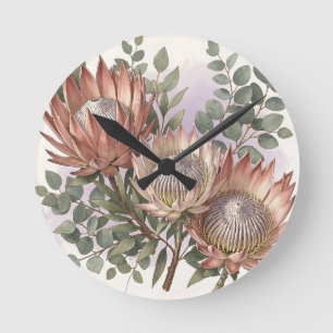 Horloge Ronde Composition botanique d'eucalyptus et de protée ro