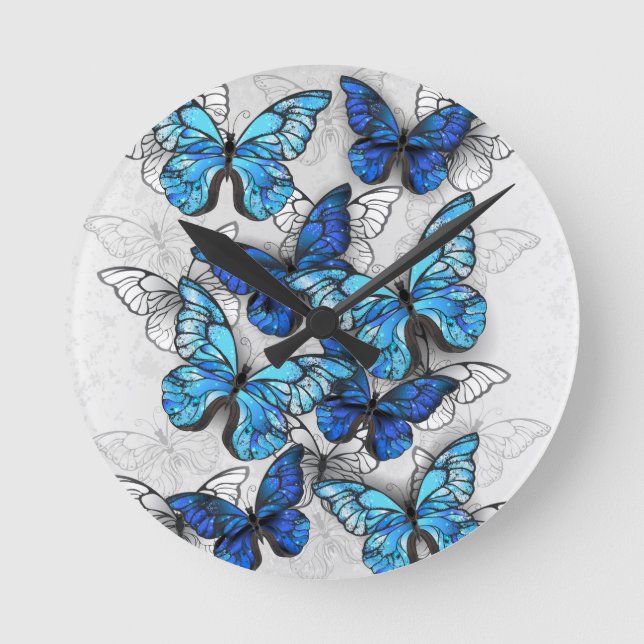 Horloge Ronde Composition des White and Blue Butterflies (Recto)